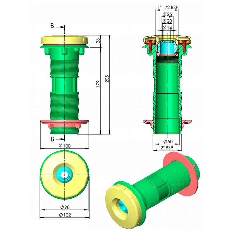 Boquilla de impulsión Multiflow para piscinas de paneles AstralPool - BricoandPool