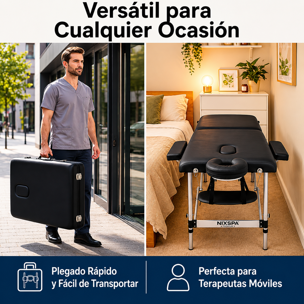 Lettino da massaggio pieghevole a 2 zone con altezza regolabile, poggiatesta ergonomico e design portatile 60 cm