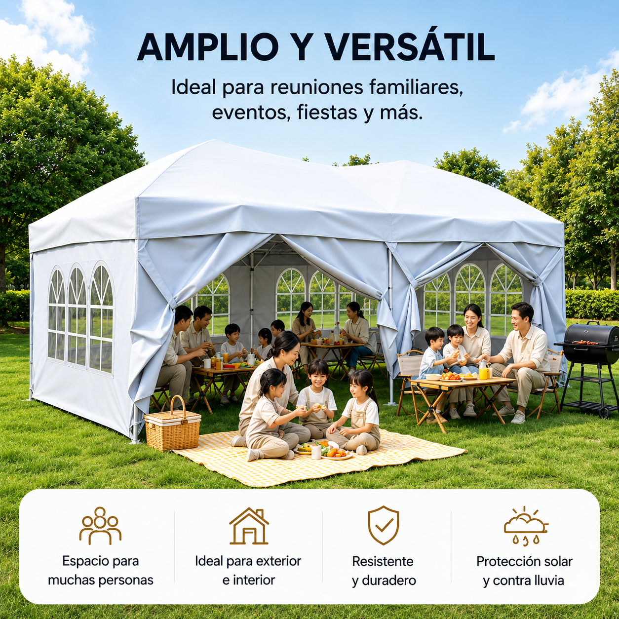 Tenda pieghevole 6x3 m con 6 pareti laterali, struttura rinforzata e borsa per il trasporto colore bianco