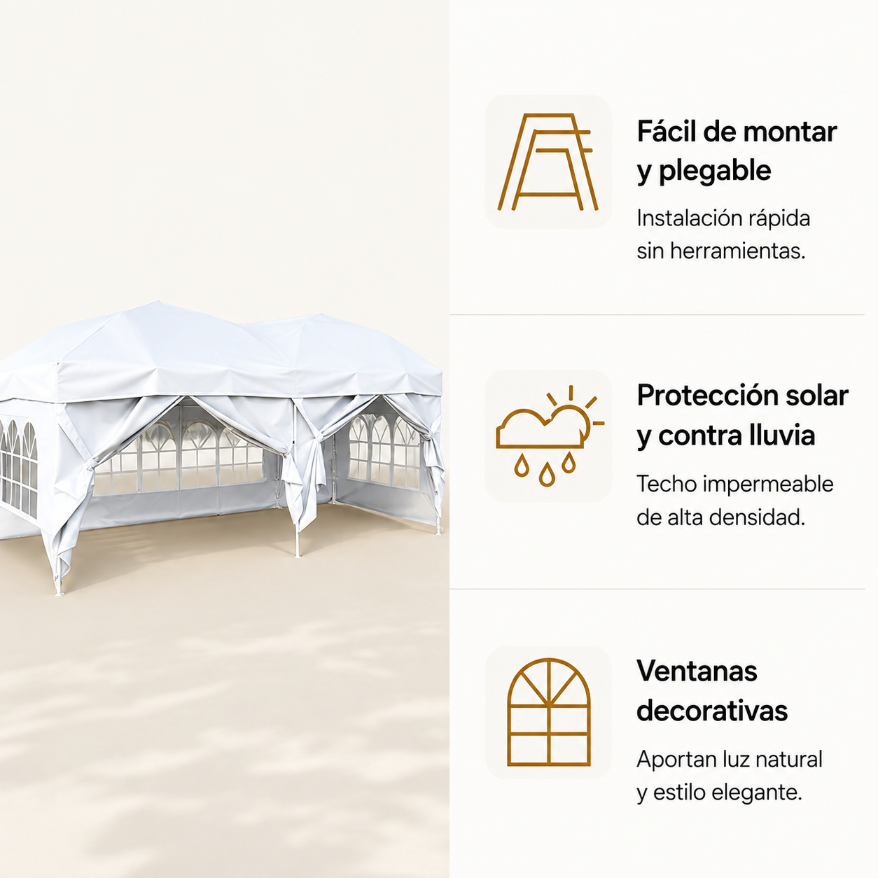 Tenda pieghevole 6x3 m con 6 pareti laterali, struttura rinforzata e borsa per il trasporto colore bianco