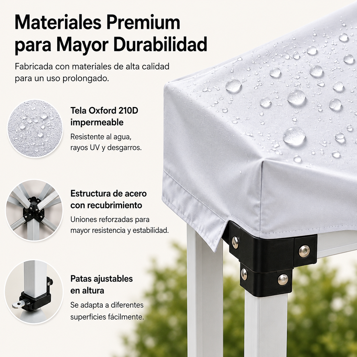 Tenda pieghevole 3x3 m impermeabile con struttura rinforzata, borsa per il trasporto e montaggio rapido colore bianco