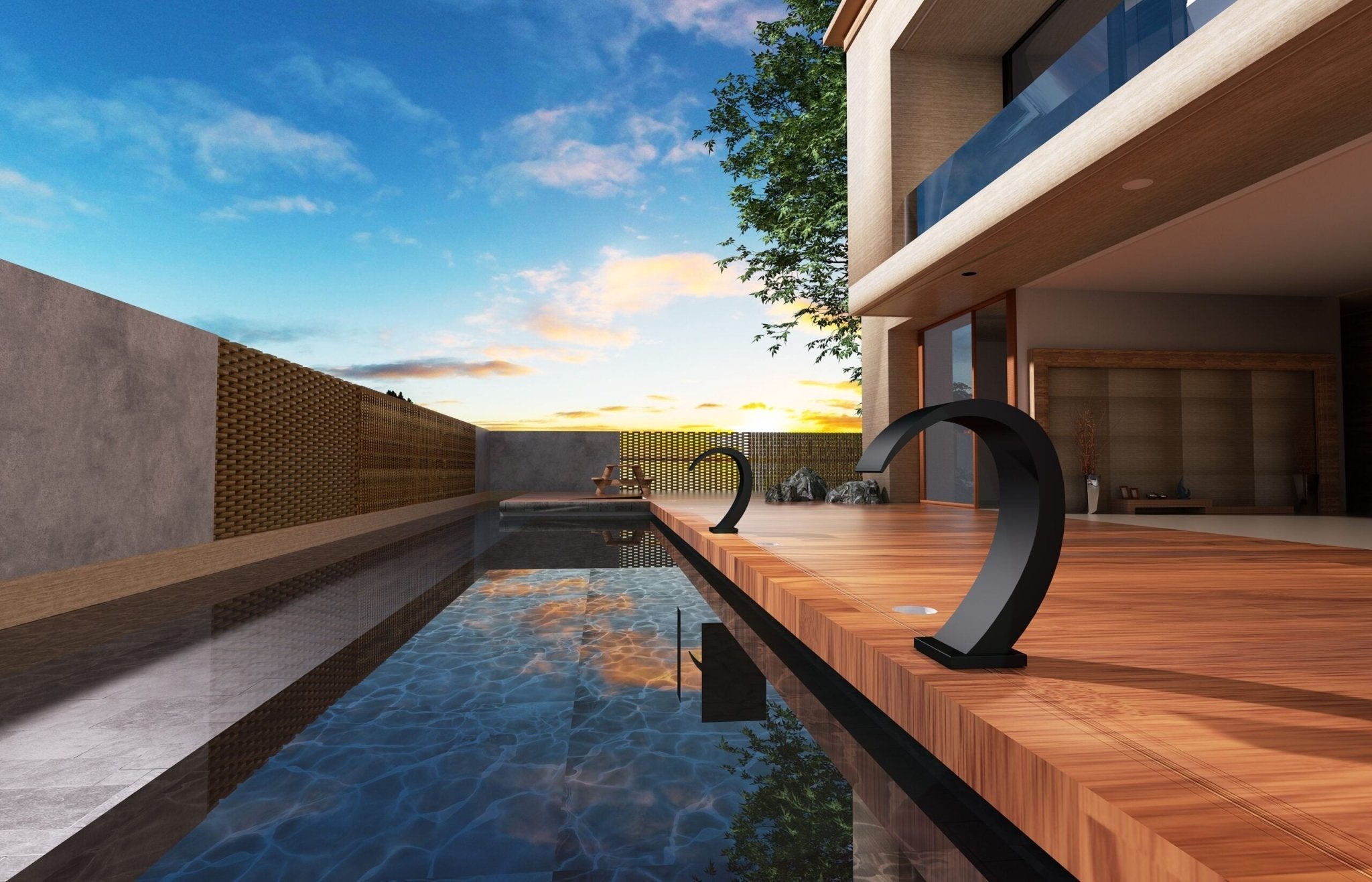 Cascada de agua para piscina 20cm IGUAZÚ Negro Mate - BricoandPool