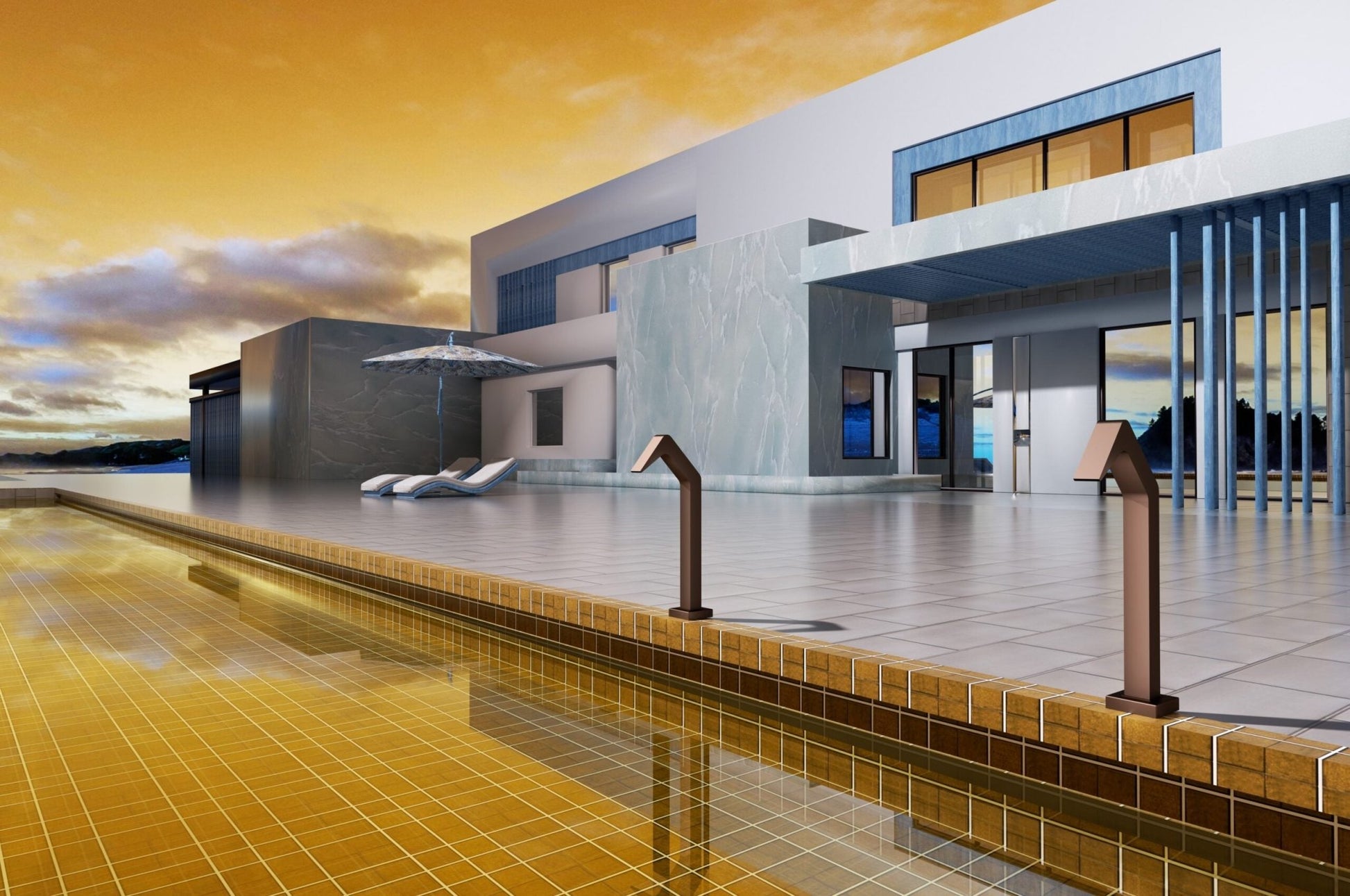 Cascada de agua para piscina 6cm NIÁGARA Azul Oceano - BricoandPool