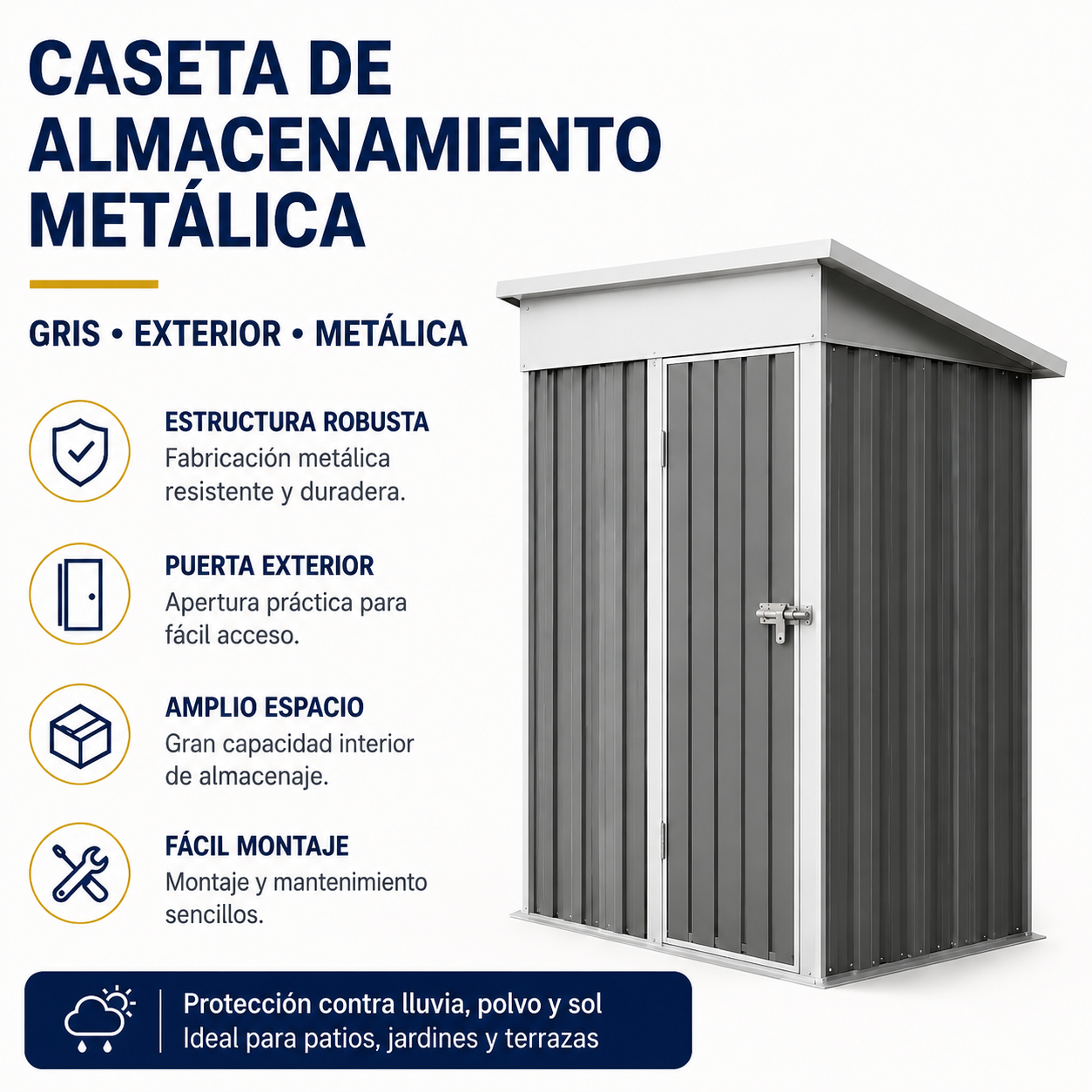 Caseta Metálica de Jardín 158x82,8x185 cm Puerta Exterior