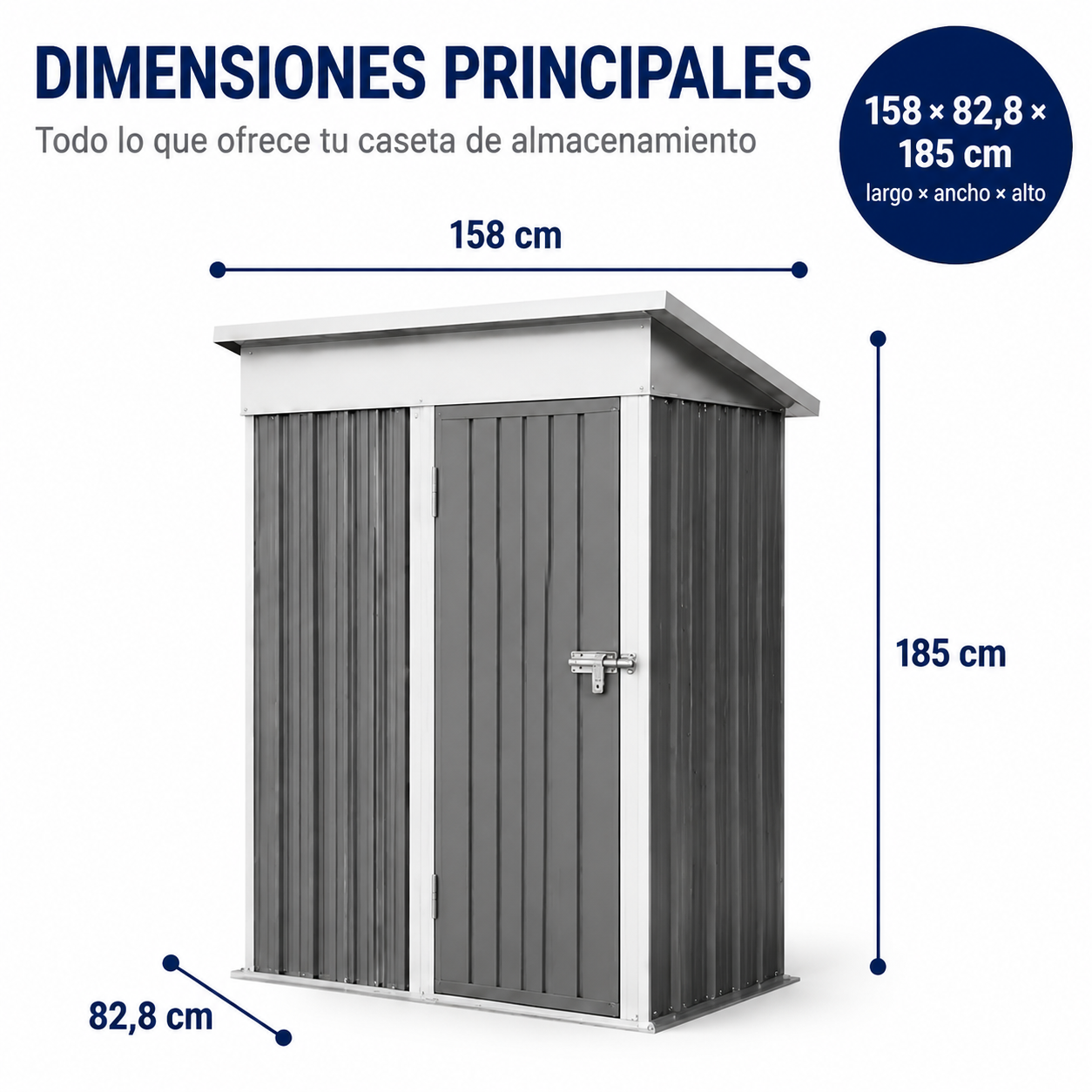 Caseta Metálica de Jardín 158x82,8x185 cm Puerta Exterior