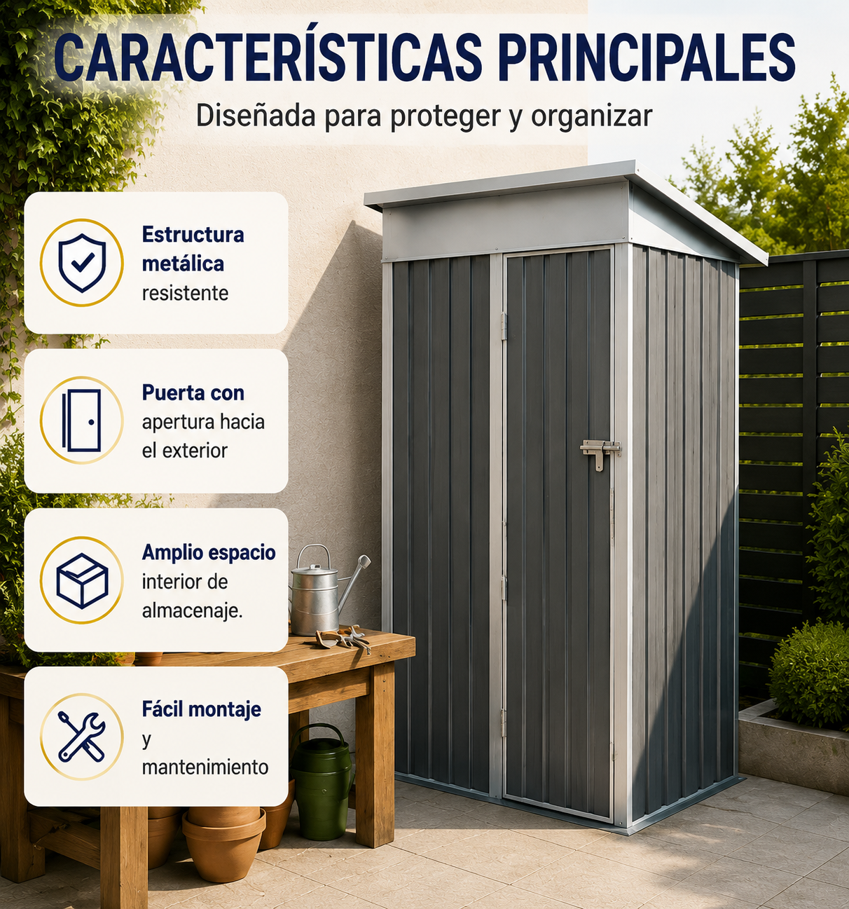 Caseta Metálica de Jardín 158x82,8x185 cm Puerta Exterior