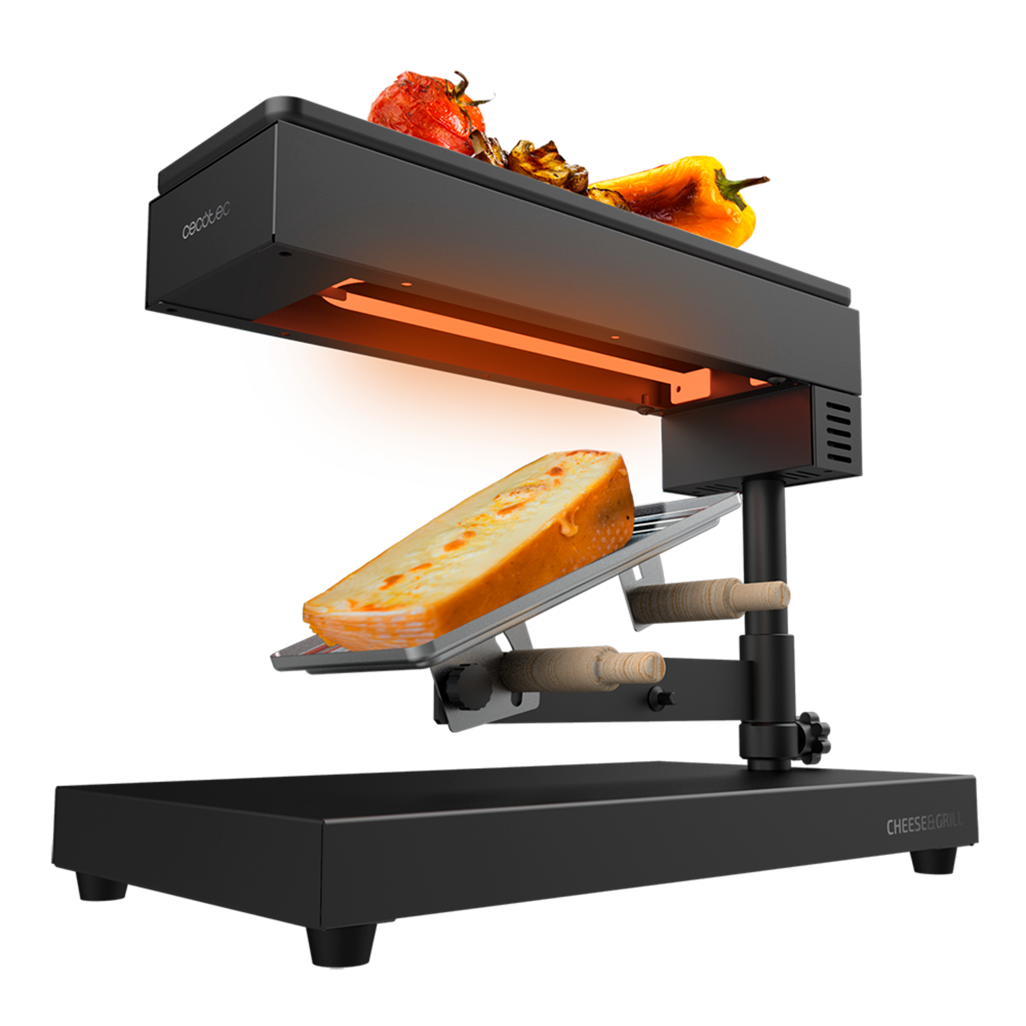 Cecotec Raclette Queso Grill 6000 Negro 600 W Con Parrilla Superior Para Verduras Y Carne