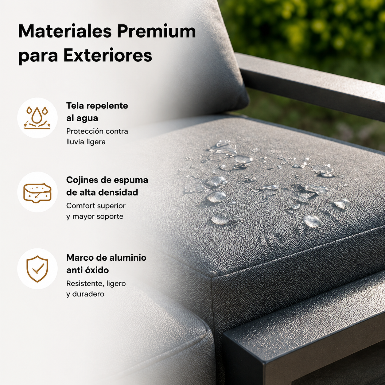 Set da giardino in alluminio antracite con divano angolare modulare, tavolo e cuscini per terrazza e esterno