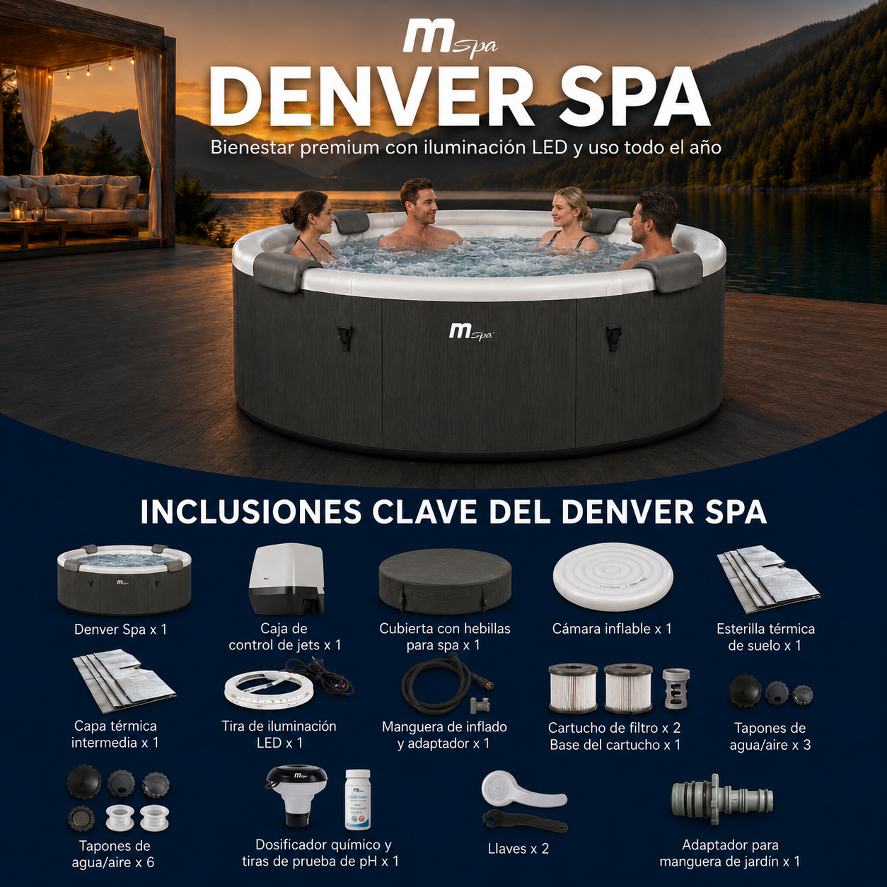 Mspa - Spa rigide rond Denver 4–6 personnes