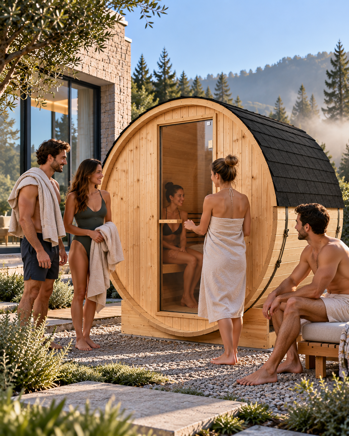 Sauna Barril Exterior Jardín 5-6 Personas - ambiente