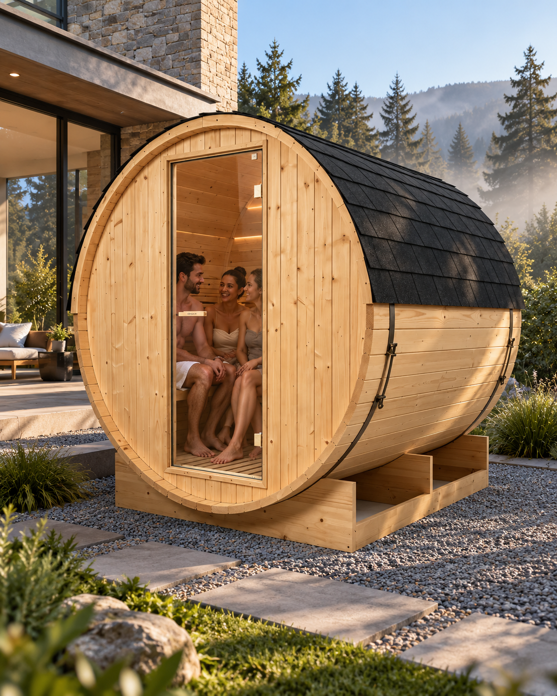 Sauna Barril Exterior Jardín 3-4 Personas - ambiente
