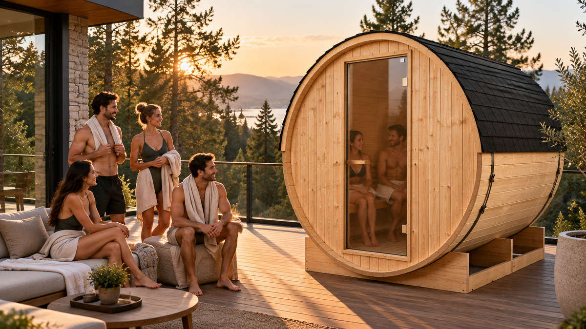 Sauna Barril Exterior Jardín 5-6 Personas - ambiente