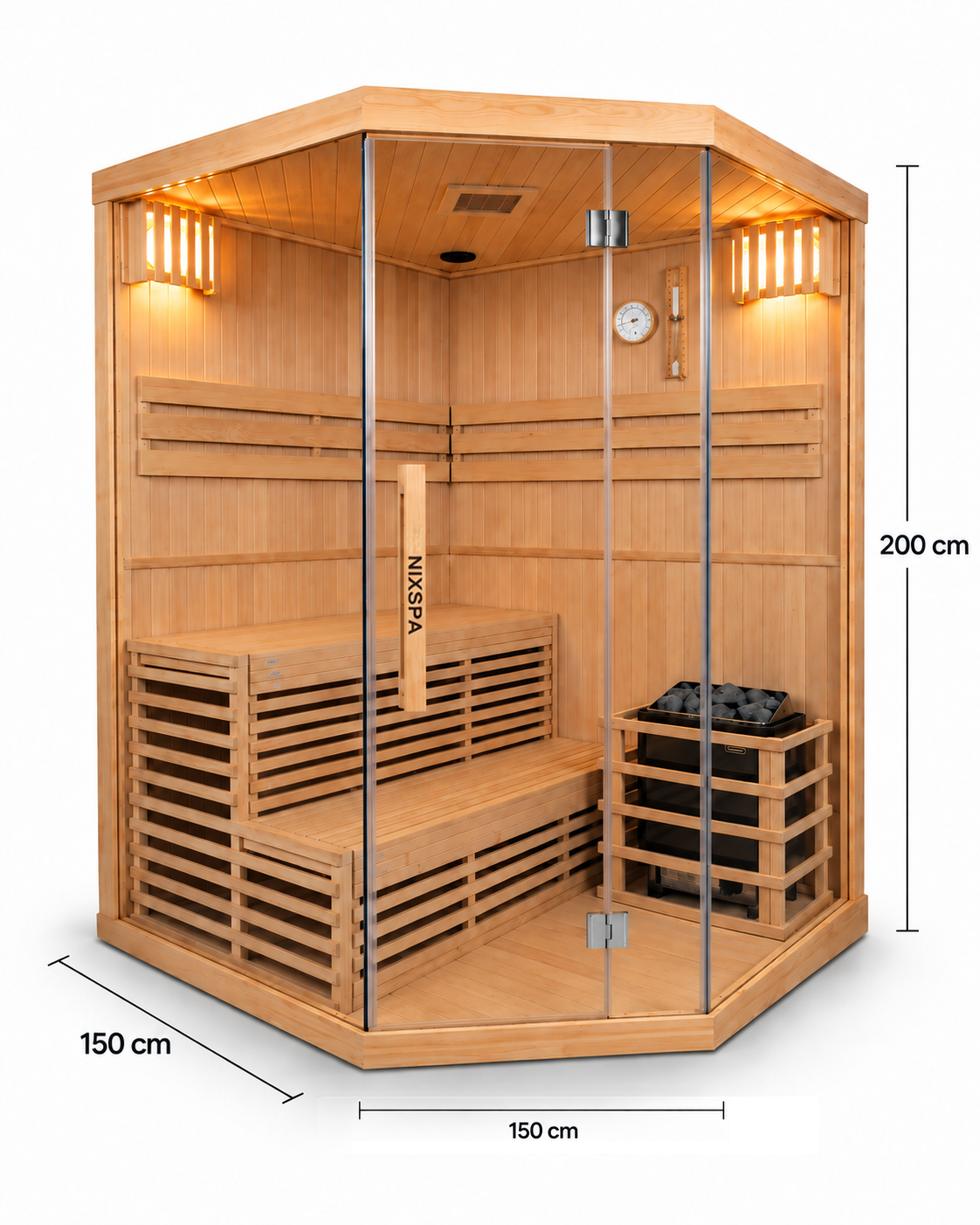 Sauna Finlandesa para casa Esquina 4-5 personas - medidas