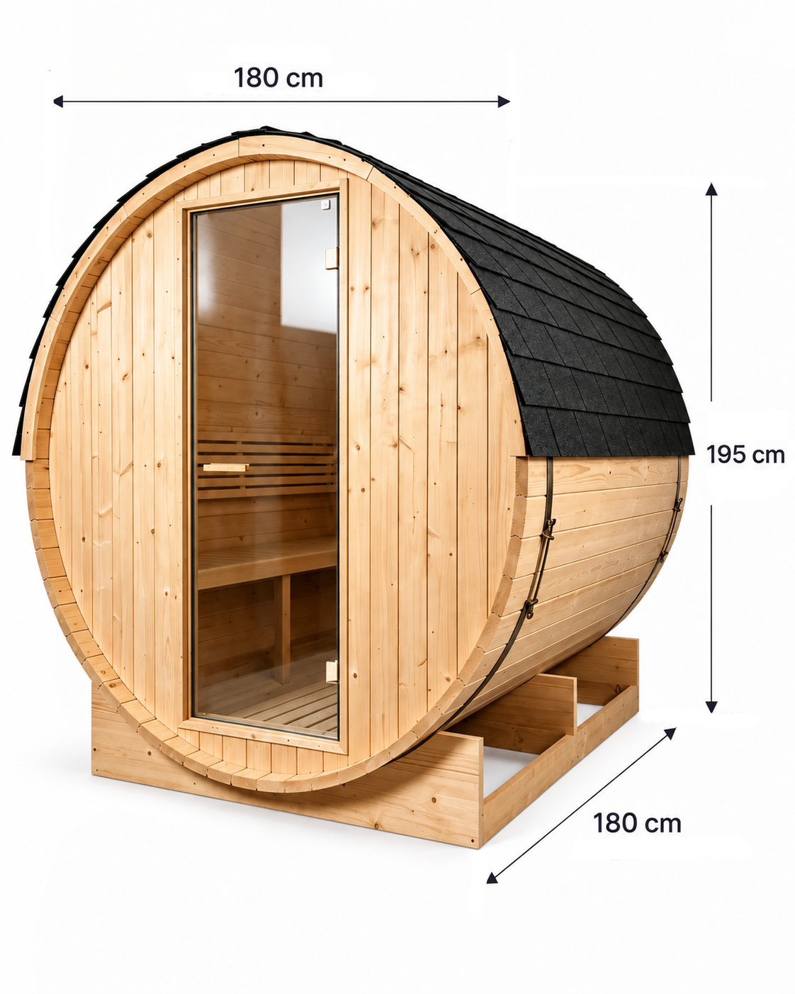 Sauna Barril Exterior Jardín 5-6 Personas - medidas