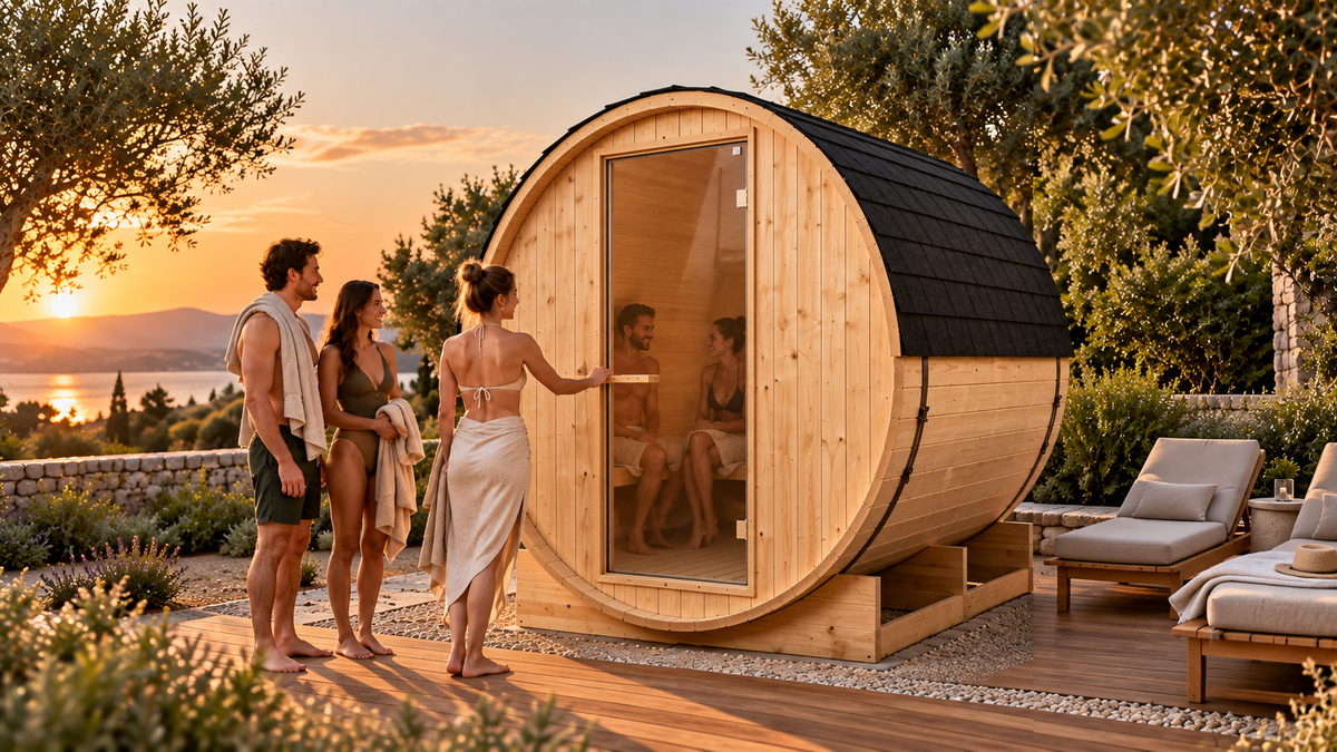 Sauna Barril Exterior Jardín 5-6 Personas - ambiente