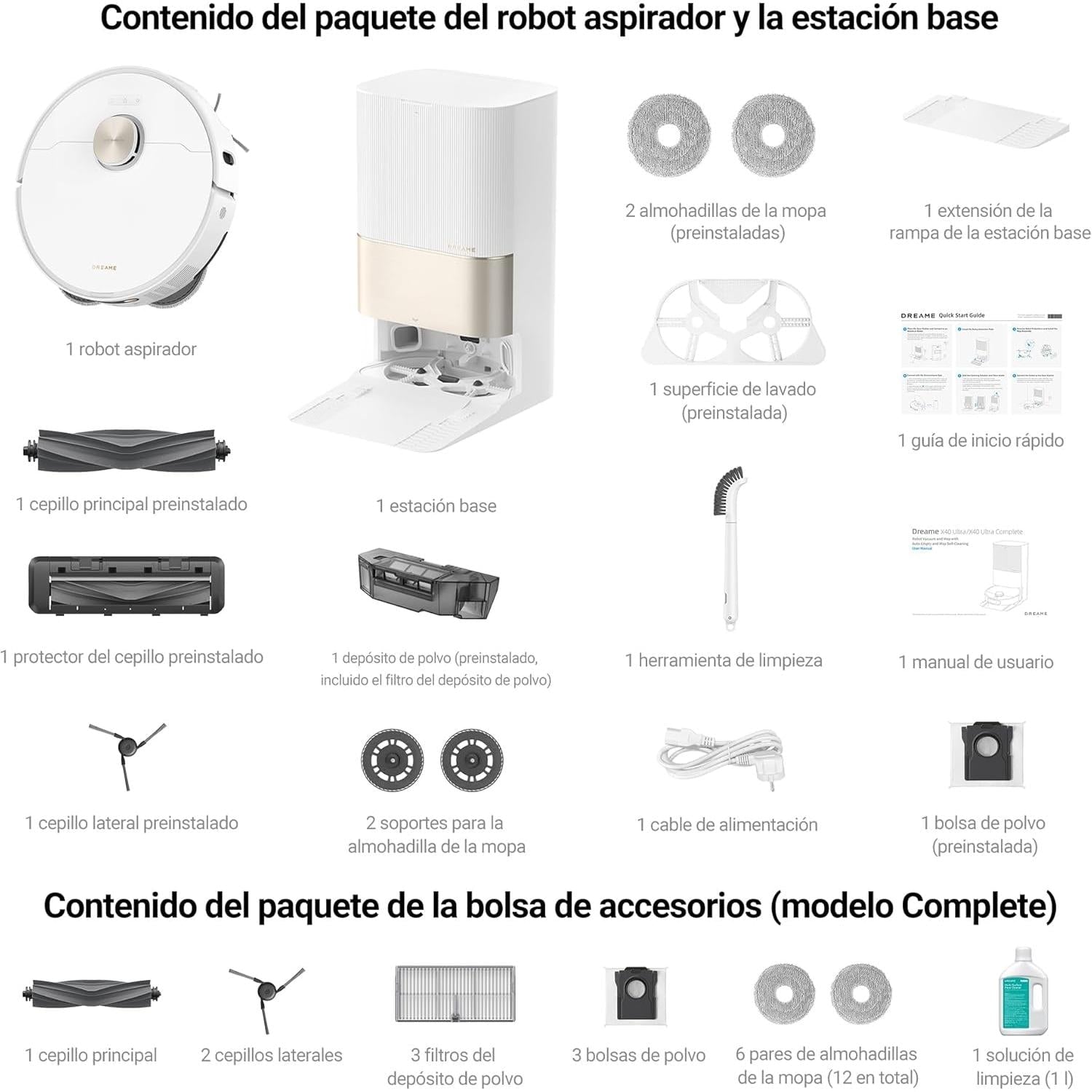 Dreame – X40 Ultra Complete Robot aspirador y fregasuelos blanco con base automática y navegación inteligente para hogar - BricoandPool