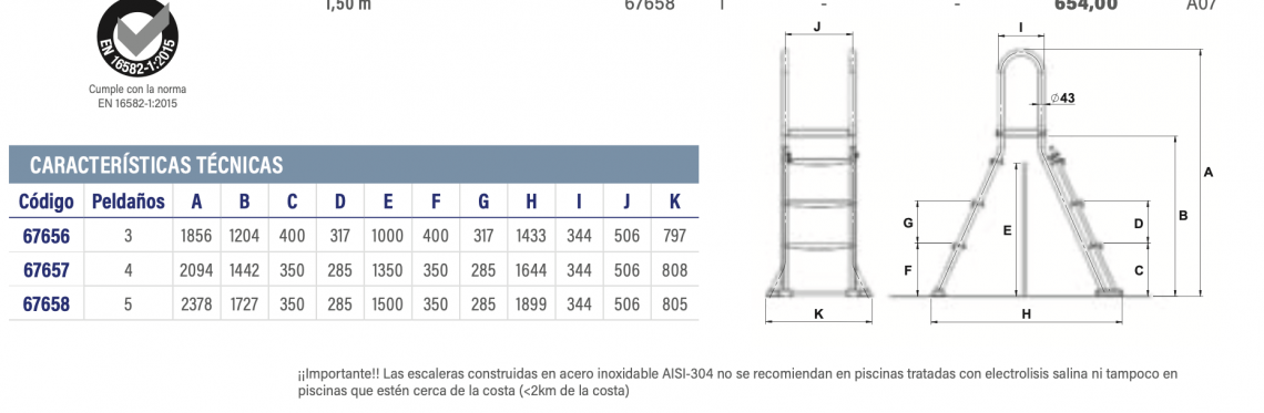 Escalera de seguridad inox para piscina elevada AstralPool - BricoandPool