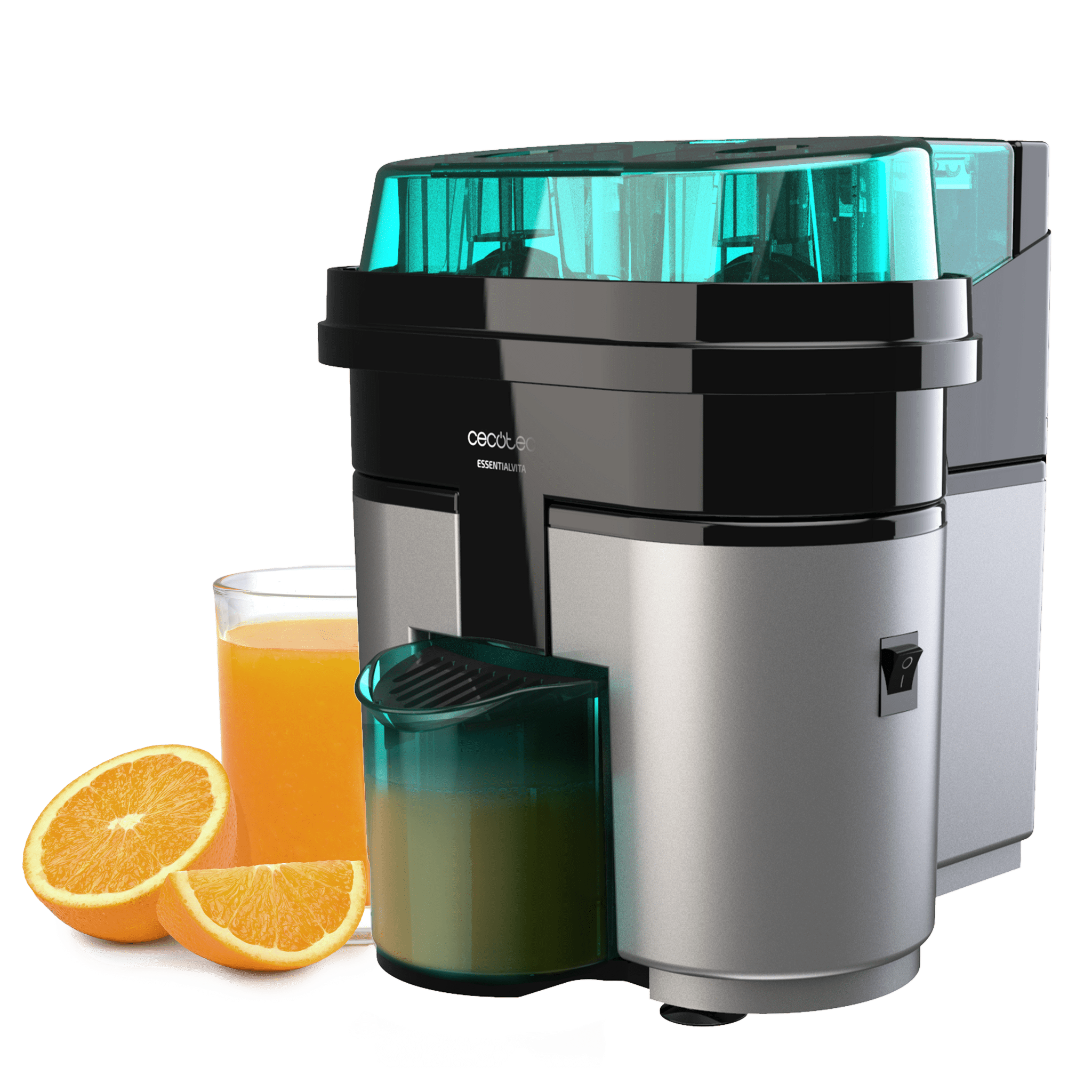Cecotec Exprimidor Eléctrico Essentialvita Twice Black 90 W Con Doble Cabezal y Cortador de Cítricos