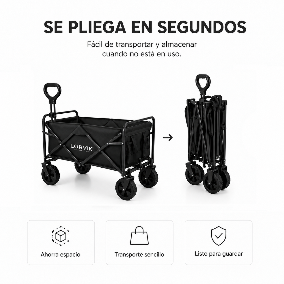 Carro plegable XXL todoterreno 150 kg playa jardín camping