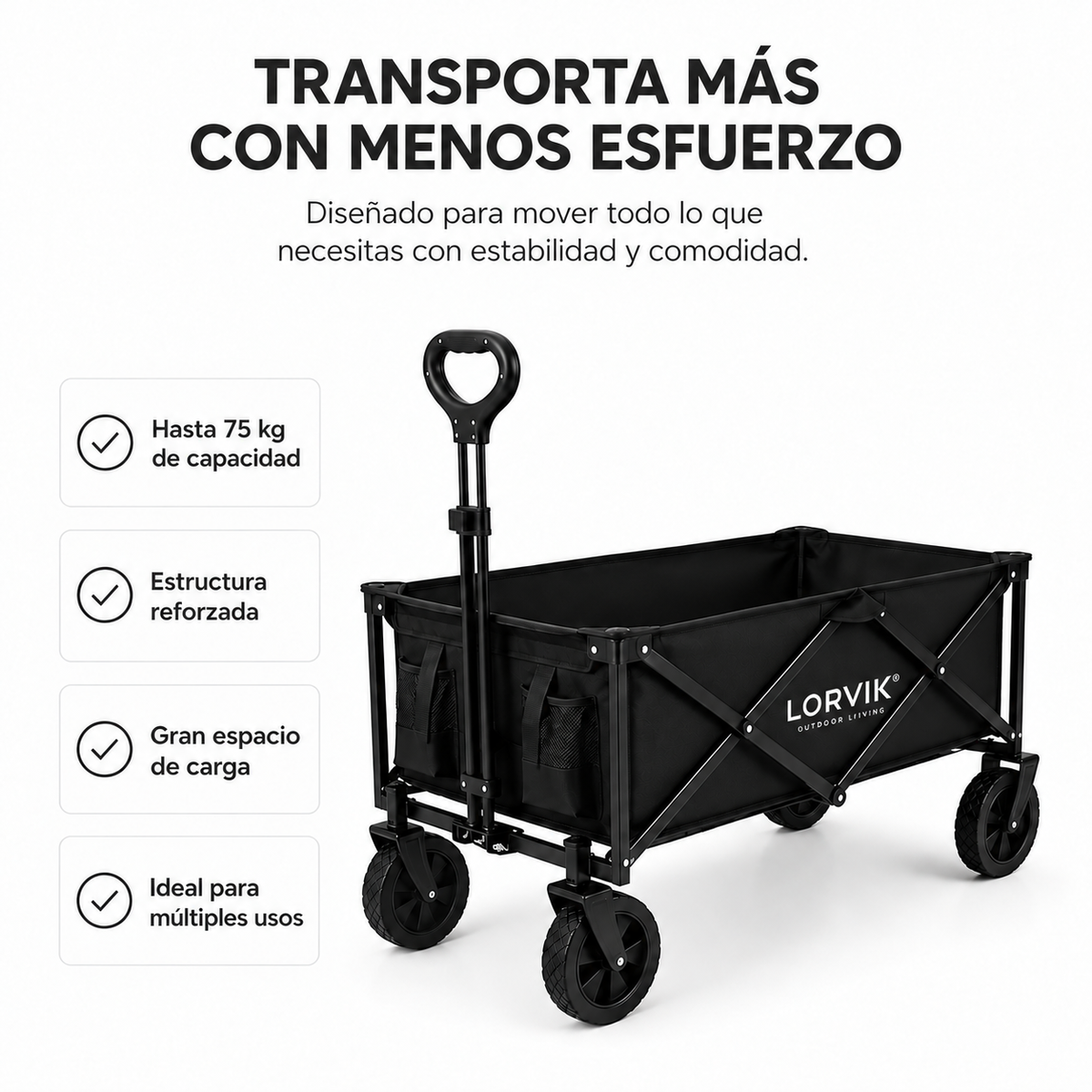 Opvouwbare all-terrain-kar met draagvermogen van 75 Kg