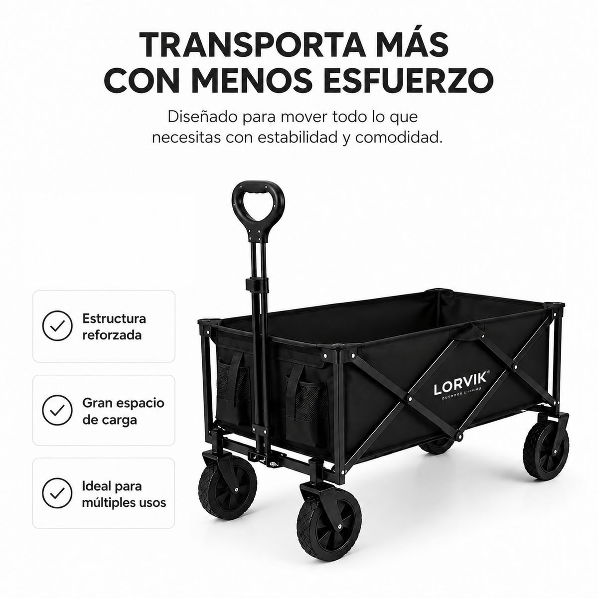 Carro plegable XXL todoterreno 150 kg playa jardín camping