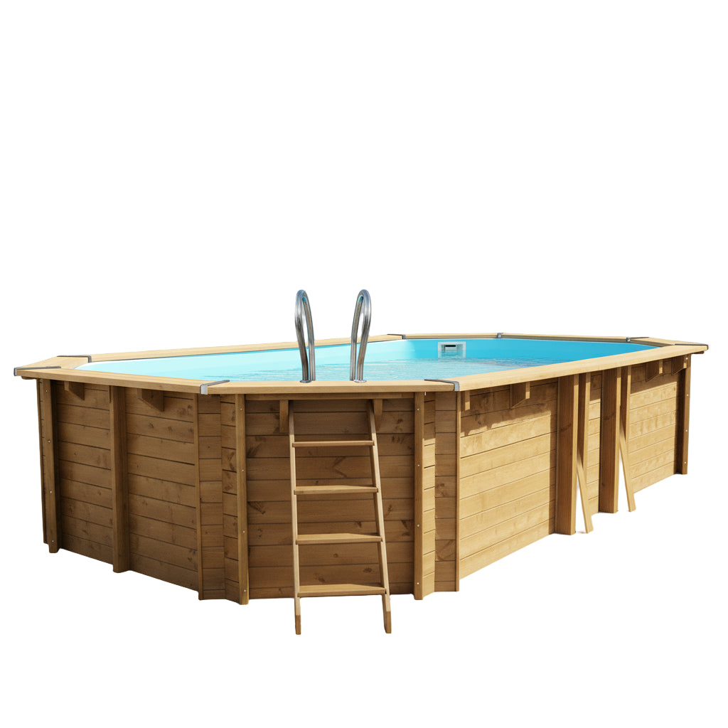 Gre - Piscina de madera Safran 2 ovalada 620x395x136 - BricoandPool