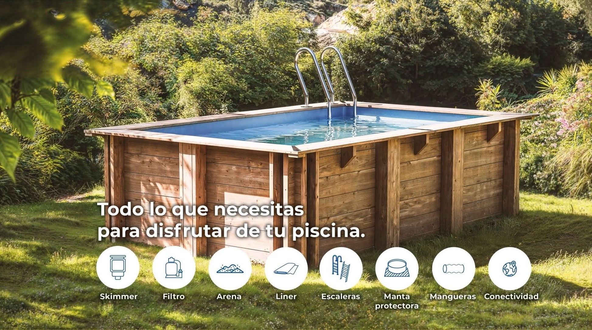 Gre - Piscina de madera Sunbay Carra cuadrada 305x305x119 - BricoandPool