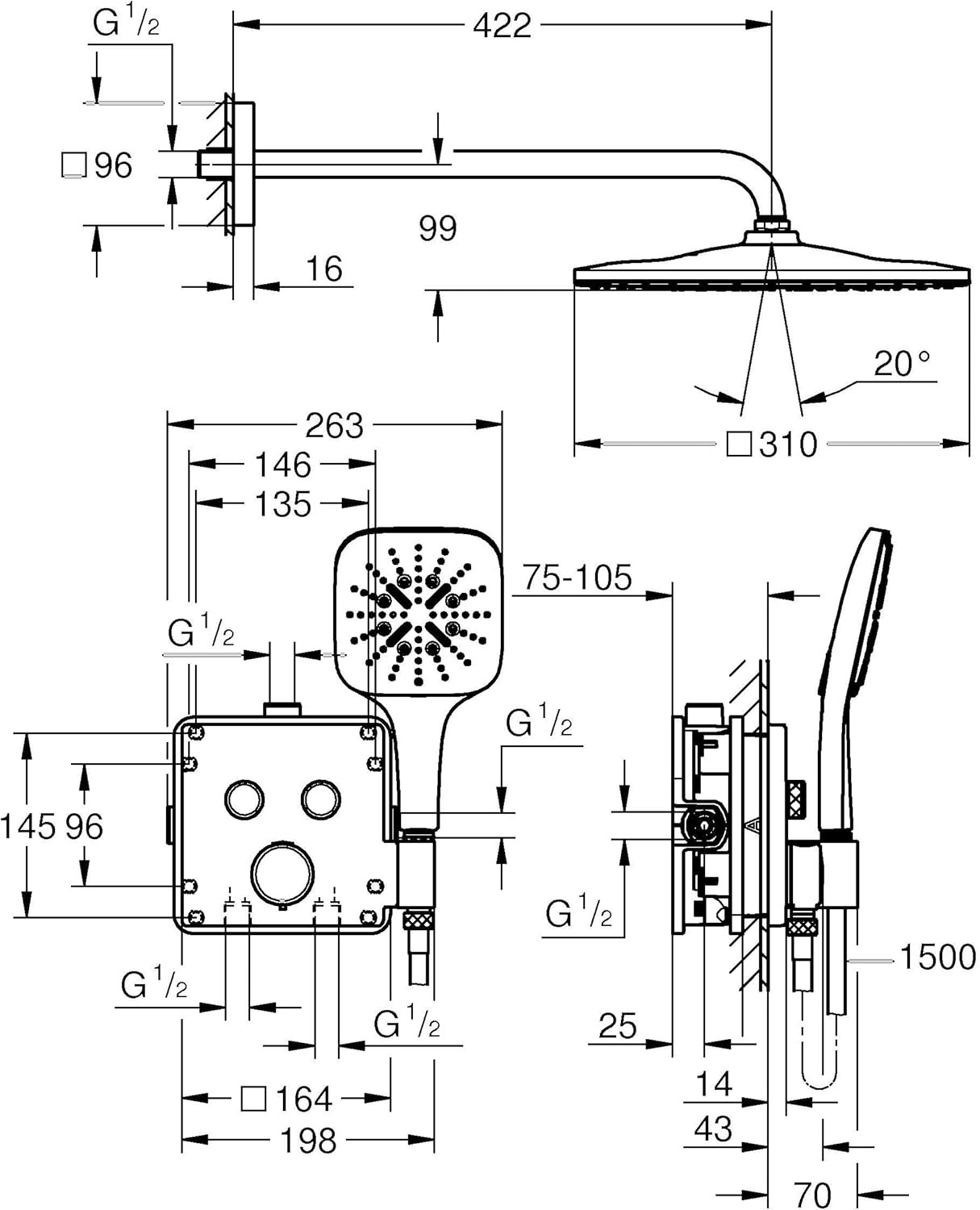 Grohe - Grohtherm SmartControl Conjunto Perfect shower con Rainshower Mono 310 Cube - BricoandPool