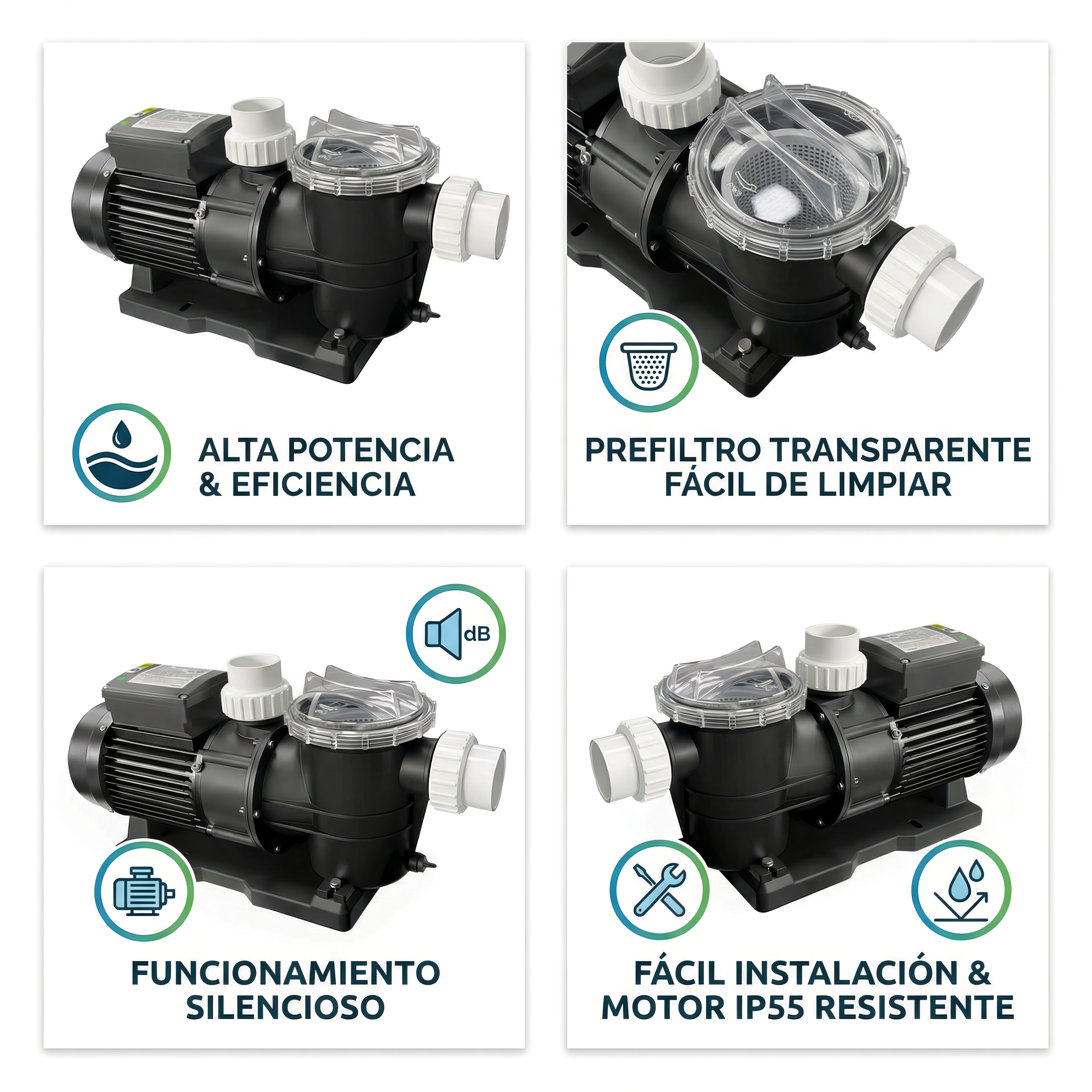 Pack - Filtro Skypool 500 Ø + bomba NIX para piscina + material filtrante