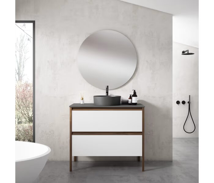 Bathroom furniture with HDF compatch visoch icon 2 drawers, with legs