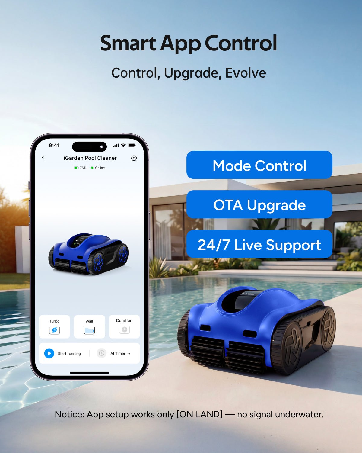 iGarden - K80 azul Robot Limpiafondos de piscina de batería sin cable - BricoandPool