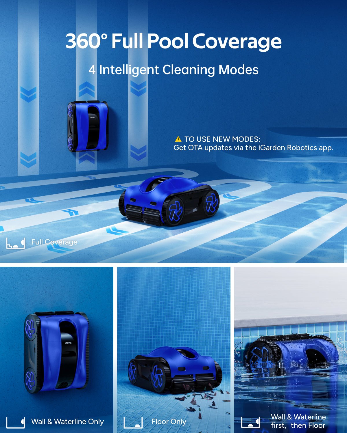 iGarden - K80 azul Robot Limpiafondos de piscina de batería sin cable - BricoandPool