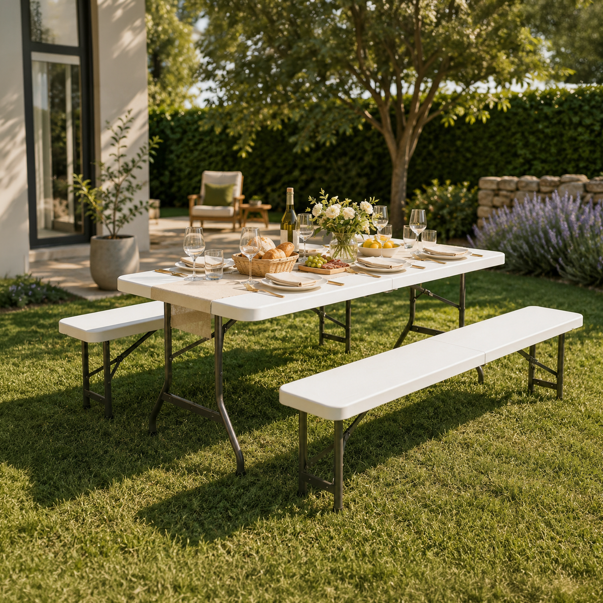 Klapptisch-Set mit 2 Bänken für den Garten – BricoandPool