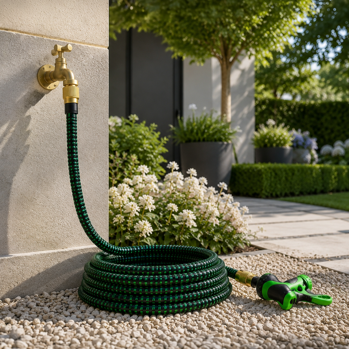 Tubo estensibile da giardino 15 m con pistola multifunzione e raccordi in ottone resistenti