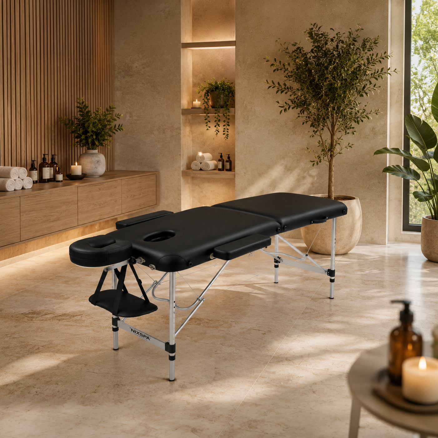 Lettino da massaggio pieghevole a 2 zone con altezza regolabile, poggiatesta ergonomico e design portatile 60 cm