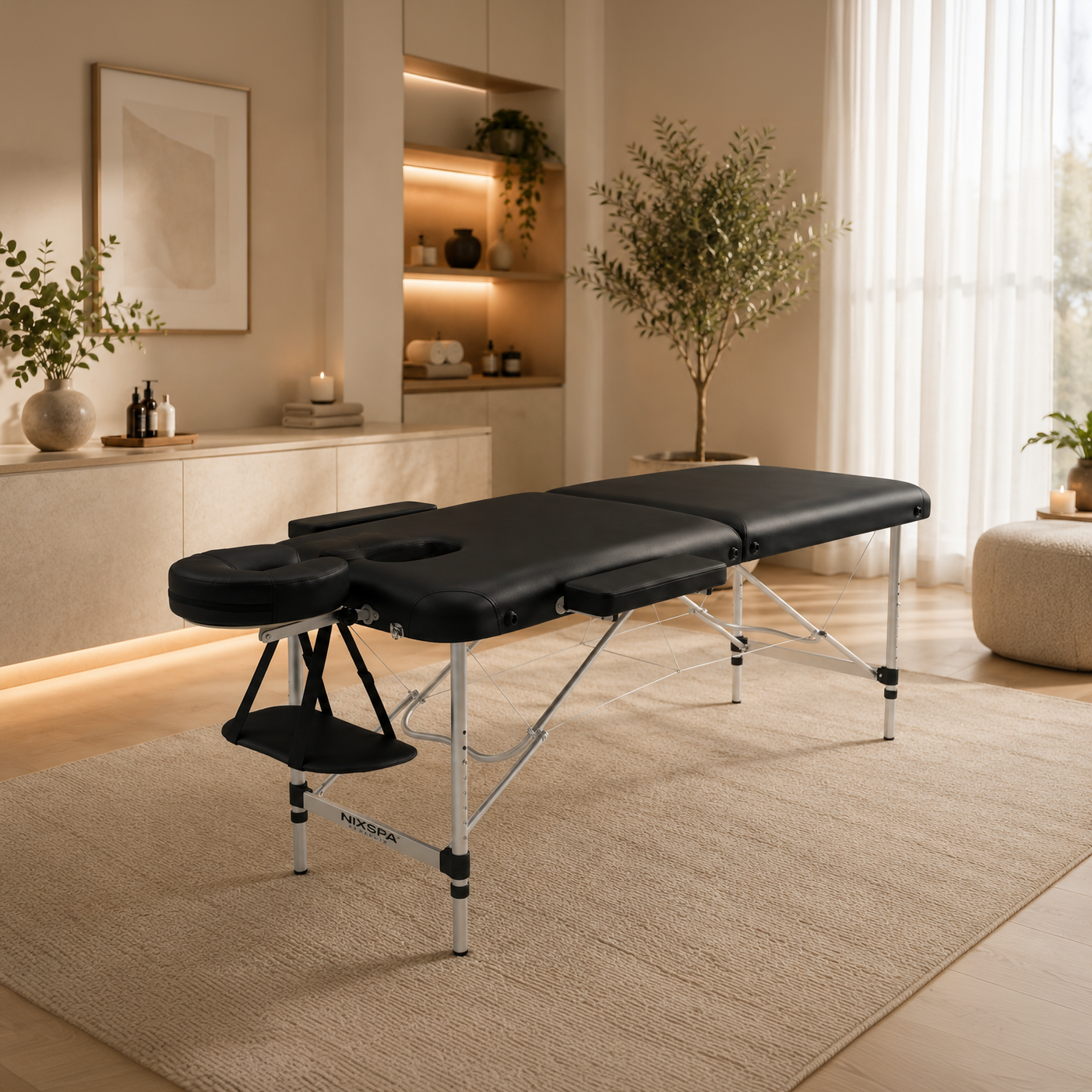 Lettino da massaggio pieghevole a 2 zone con altezza regolabile, poggiatesta e design portatile 70 cm