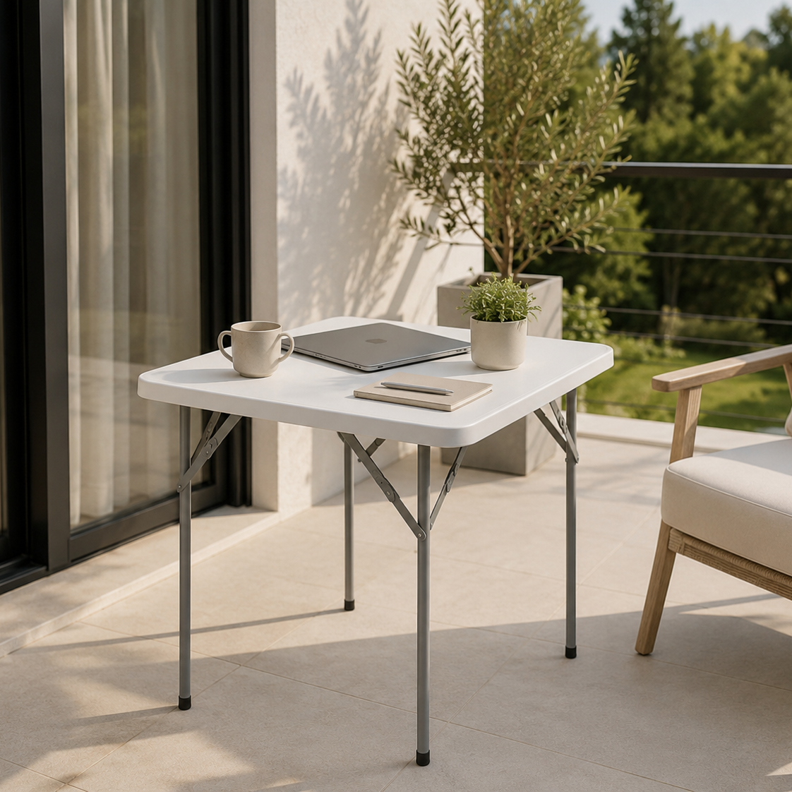 Mesa Plegable Portátil 84x84x74 Cm Blanco