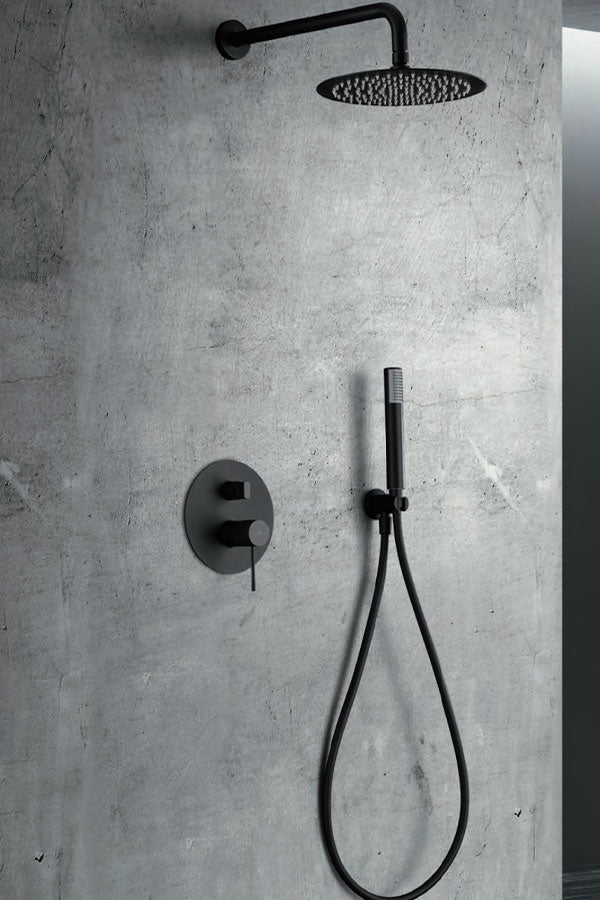 Imex - Conjunto de ducha empotrado monomando Line negro mate - BricoandPool