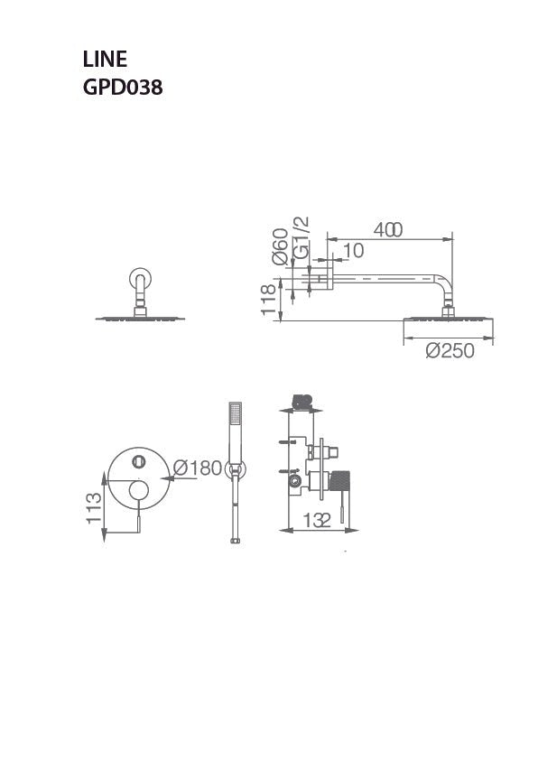 Imex - Conjunto de ducha empotrado monomando Line níquel cepillado - BricoandPool