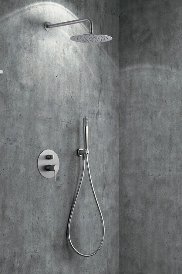 Imex - Conjunto de ducha empotrado monomando Line níquel cepillado - BricoandPool