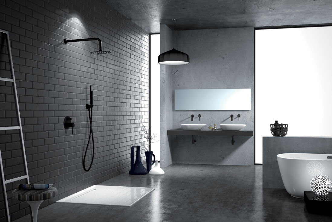 Imex - Conjunto de ducha empotrado monomando Milos negro mate - BricoandPool