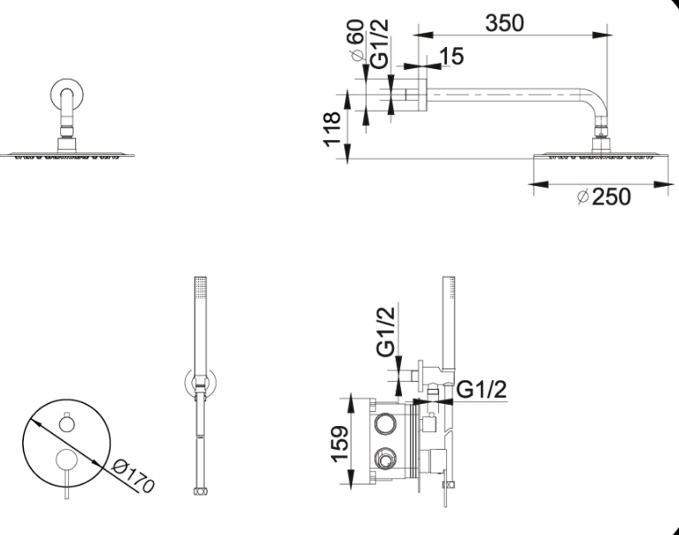 Imex - Conjunto de ducha empotrado monomando Moscú acero Aisi 316 - BricoandPool