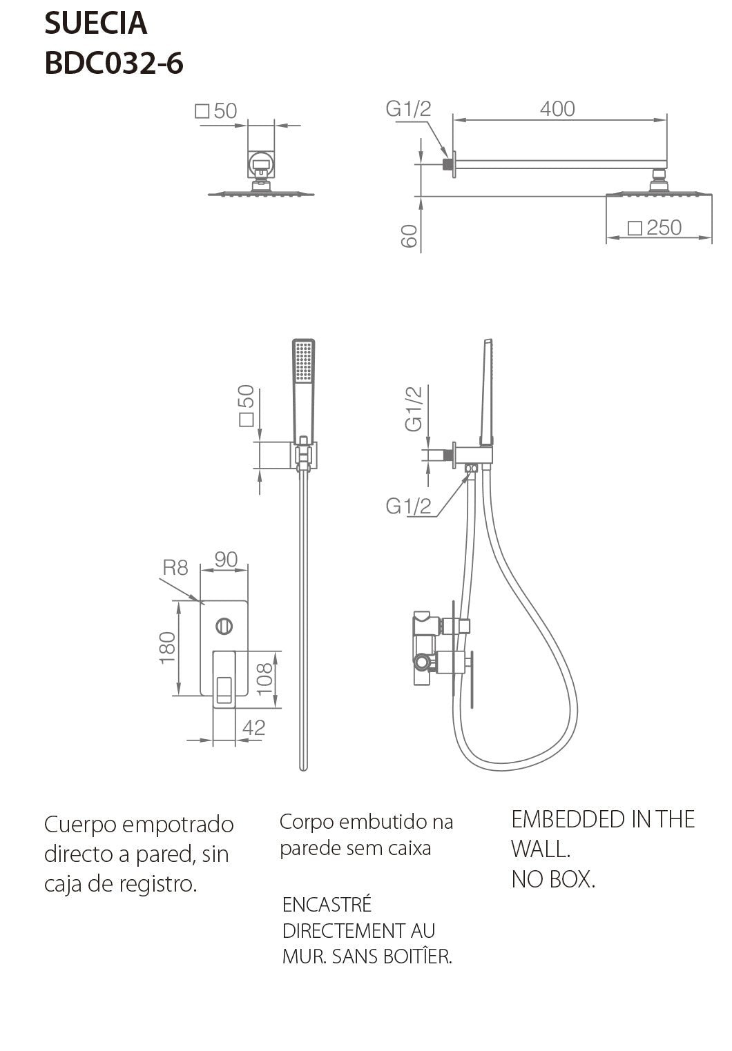 Imex - Conjunto de ducha empotrado monomando Suecia negro oro brillo - BricoandPool