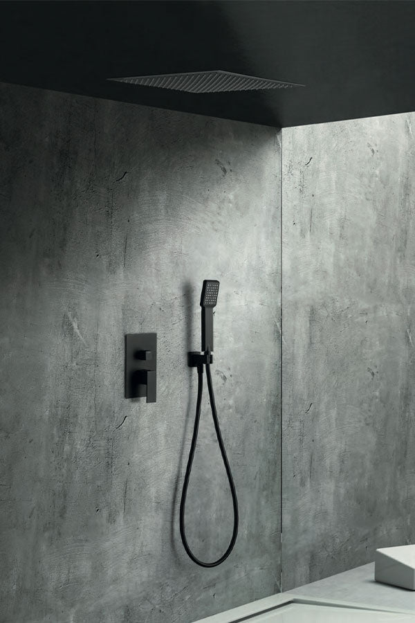 Imex - Conjunto de ducha empotrado monomando Volga negro mate - BricoandPool