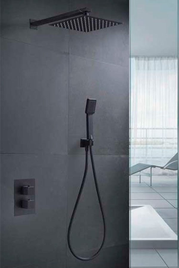 Imex - Conjunto de ducha empotrado termostático Cies negro mate - BricoandPool