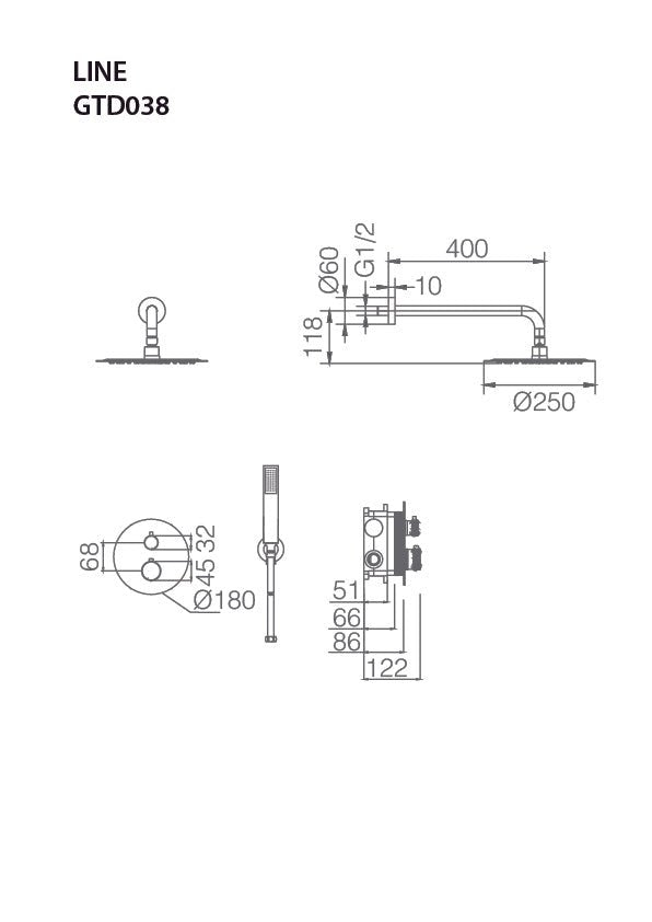 Imex - Conjunto de ducha empotrado termostático Line gris champagne - BricoandPool