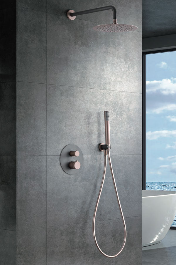 Imex - Conjunto de ducha empotrado termostático Line gris champagne - BricoandPool