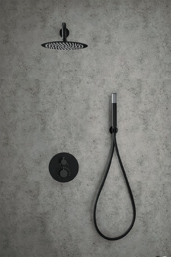 Imex - Conjunto de ducha empotrado termostático Line negro mate - BricoandPool