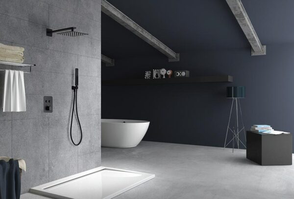 Imex - Conjunto de ducha empotrado termostático Portugal negro mate - BricoandPool