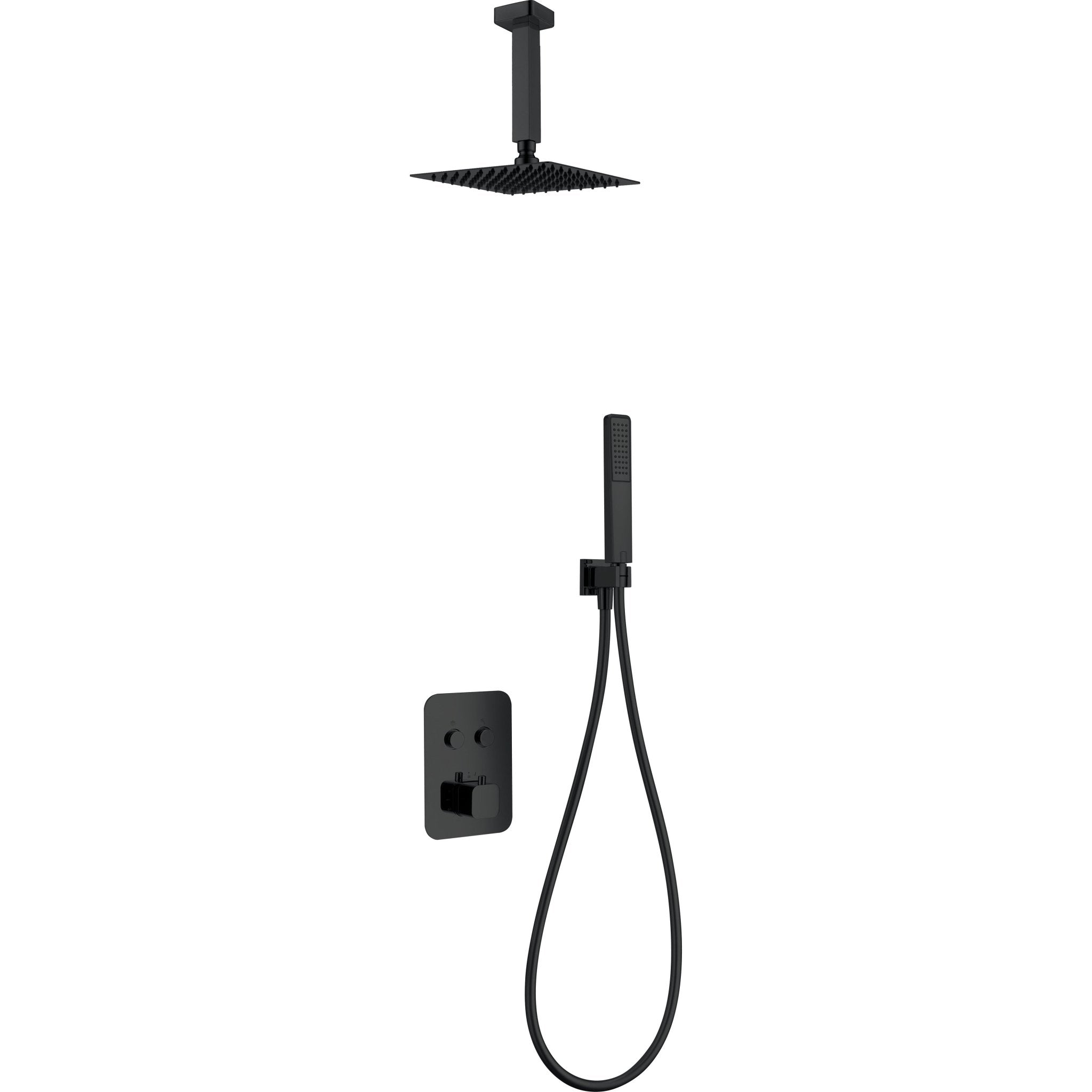 Imex - Conjunto de ducha empotrado termostático Portugal negro mate - BricoandPool